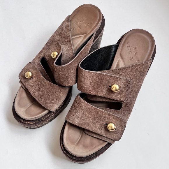 Rag & Bone Boho Sommer Brown Suede Wedge Sandals Size 6.5 - Picture 2 of 12